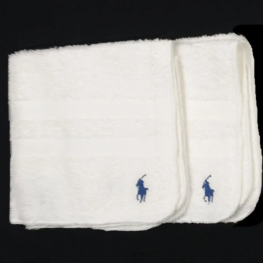 NEW Ralph Lauren Washcloths! Set of 2 Off White Blue Polo Player Made in USA